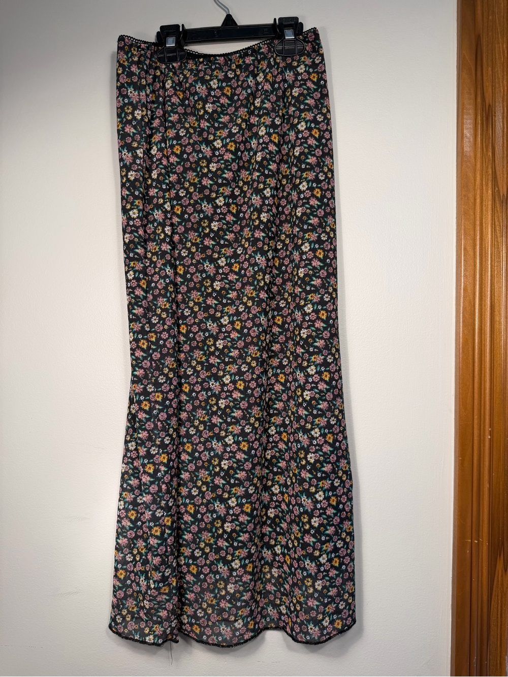 Floral Black Maxi Skirt  - Women's A-Line Flow Sz L